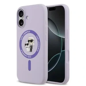 Husă spate Karl Lagerfeld din silicon lichid Karl and Choupette MagSafe pentru iPhone 17, violet