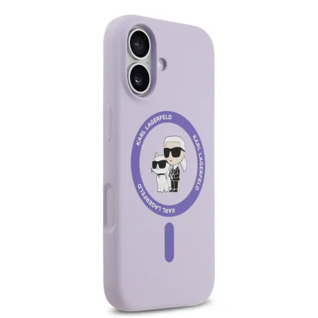 Husă spate Karl Lagerfeld din silicon lichid Karl and Choupette MagSafe pentru iPhone 17, violet