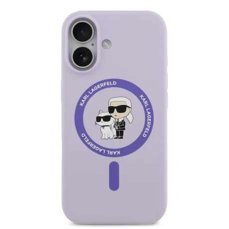 Husă spate Karl Lagerfeld din silicon lichid Karl and Choupette MagSafe pentru iPhone 17, violet