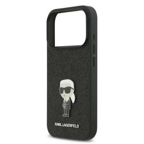 Husă spate Karl Lagerfeld Fixed Glitter Metal Ikonik pentru iPhone 17 Pro, neagră