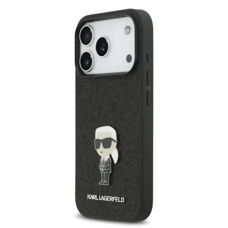 Husă spate Karl Lagerfeld Fixed Glitter Metal Ikonik pentru iPhone 17 Pro, neagră