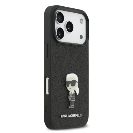 Husă spate Karl Lagerfeld Fixed Glitter Metal Ikonik pentru iPhone 17 Pro, neagră