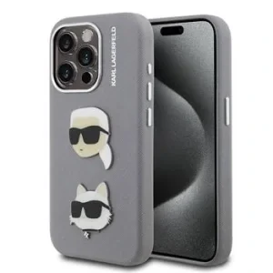 Husă spate Karl Lagerfeld Grained PU K&amp;amp;CH Heads pentru iPhone 15 Pro, gri