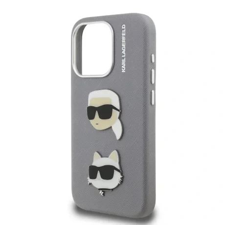 Husă spate Karl Lagerfeld Grained PU K&amp;amp;CH Heads pentru iPhone 15 Pro, gri