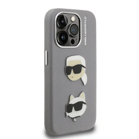 Husă spate Karl Lagerfeld Grained PU K&amp;amp;CH Heads pentru iPhone 15 Pro, gri