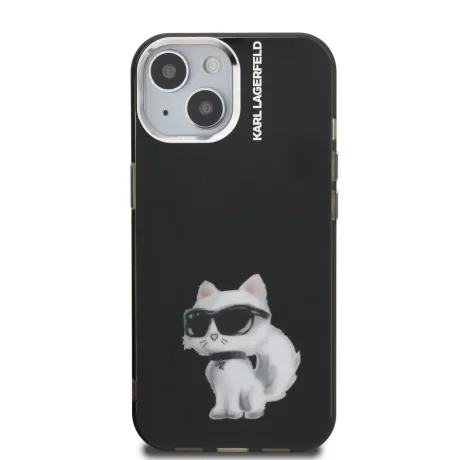 Husă spate Karl Lagerfeld IML Aquarelle Choupette pentru iPhone 15, neagră