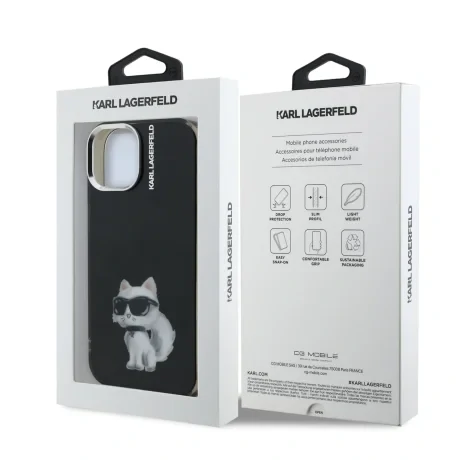 Husă spate Karl Lagerfeld IML Aquarelle Choupette pentru iPhone 15, neagră