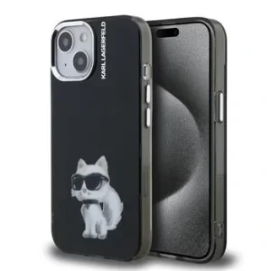 Husă spate Karl Lagerfeld IML Aquarelle Choupette pentru iPhone 15, neagră
