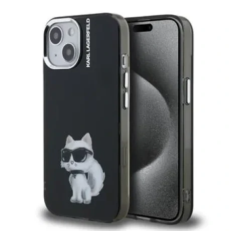 Husă spate Karl Lagerfeld IML Aquarelle Choupette pentru iPhone 15, neagră