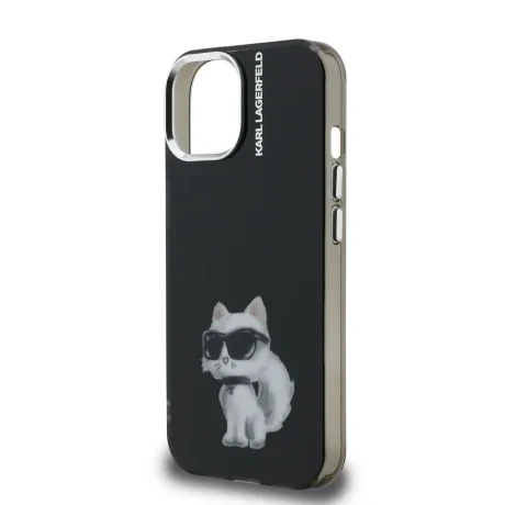 Husă spate Karl Lagerfeld IML Aquarelle Choupette pentru iPhone 15, neagră