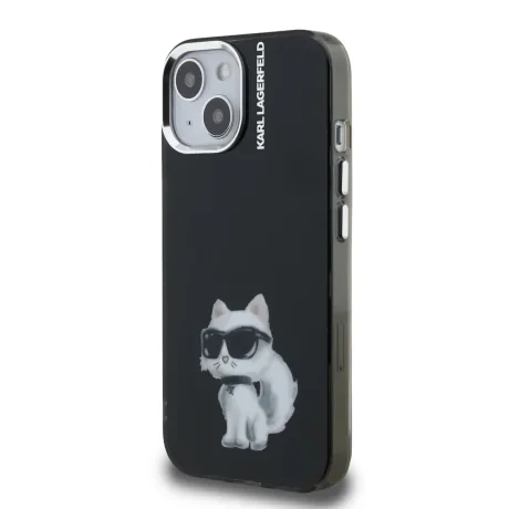 Husă spate Karl Lagerfeld IML Aquarelle Choupette pentru iPhone 15, neagră