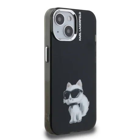 Husă spate Karl Lagerfeld IML Aquarelle Choupette pentru iPhone 15, neagră