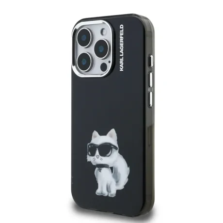 Husă spate Karl Lagerfeld IML Aquarelle Choupette pentru iPhone 15 Pro Max, neagră