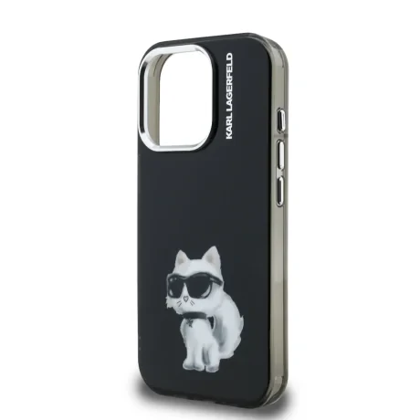 Husă spate Karl Lagerfeld IML Aquarelle Choupette pentru iPhone 15 Pro Max, neagră