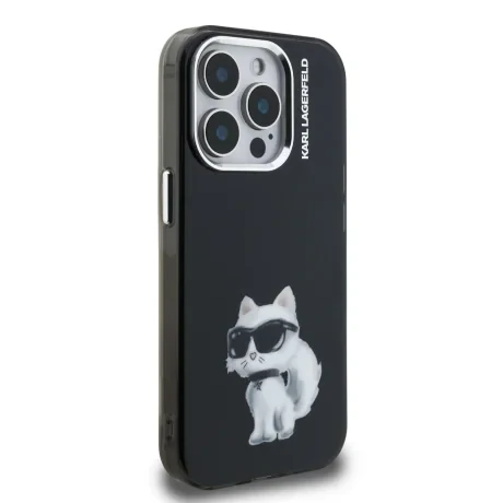 Husă spate Karl Lagerfeld IML Aquarelle Choupette pentru iPhone 15 Pro Max, neagră