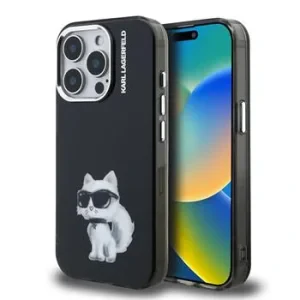 Husă spate Karl Lagerfeld IML Aquarelle Choupette pentru iPhone 15 Pro, neagră
