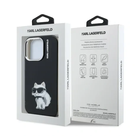Husă spate Karl Lagerfeld IML Aquarelle Choupette pentru iPhone 15 Pro, neagră