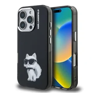 Husă spate Karl Lagerfeld IML Aquarelle Choupette pentru iPhone 16 Pro Max, neagră