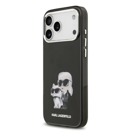 Husă spate Karl Lagerfeld IML Aquarelle Karl and Choupette pentru iPhone 17 Pro Max, neagră