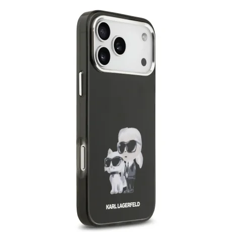 Husă spate Karl Lagerfeld IML Aquarelle Karl and Choupette pentru iPhone 17 Pro Max, neagră