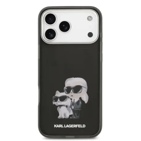 Husă spate Karl Lagerfeld IML Aquarelle Karl and Choupette pentru iPhone 17 Pro Max, neagră