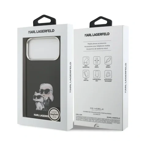 Husă spate Karl Lagerfeld IML Aquarelle Karl and Choupette pentru iPhone 17 Pro Max, neagră
