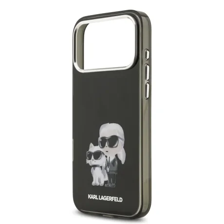 Husă spate Karl Lagerfeld IML Aquarelle Karl and Choupette pentru iPhone 17 Pro, neagră