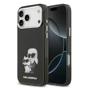 Husă spate Karl Lagerfeld IML Aquarelle Karl and Choupette pentru iPhone 17 Pro, neagră