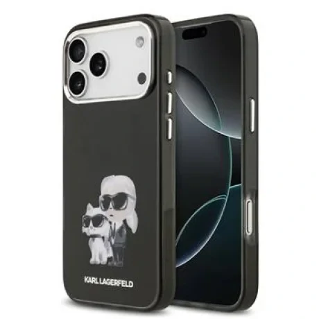 Husă spate Karl Lagerfeld IML Aquarelle Karl and Choupette pentru iPhone 17 Pro, neagră
