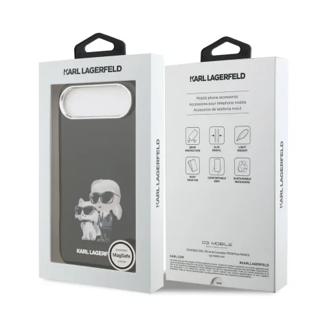 Husă spate Karl Lagerfeld IML Aquarelle Karl and Choupette pentru iPhone Air, neagră