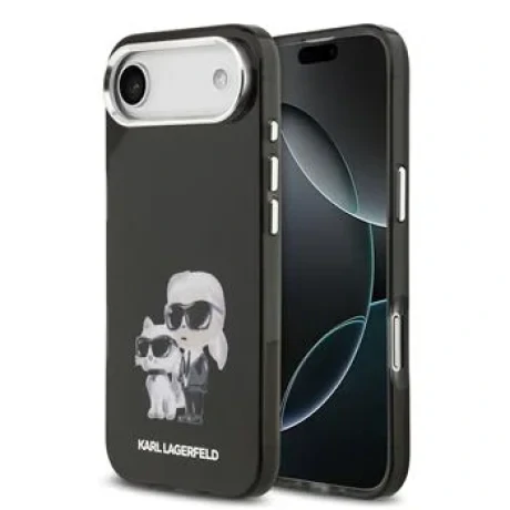 Husă spate Karl Lagerfeld IML Aquarelle Karl and Choupette pentru iPhone Air, neagră