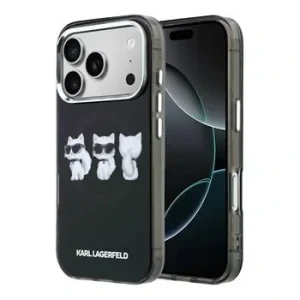 Husă spate Karl Lagerfeld IML Choupette Trio Watercolor MagSafe pentru iPhone 17 Pro Max, neagră
