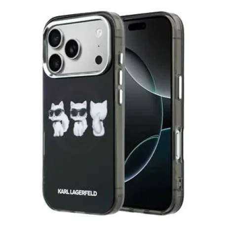 Husă spate Karl Lagerfeld IML Choupette Trio Watercolor MagSafe pentru iPhone 17 Pro Max, neagră