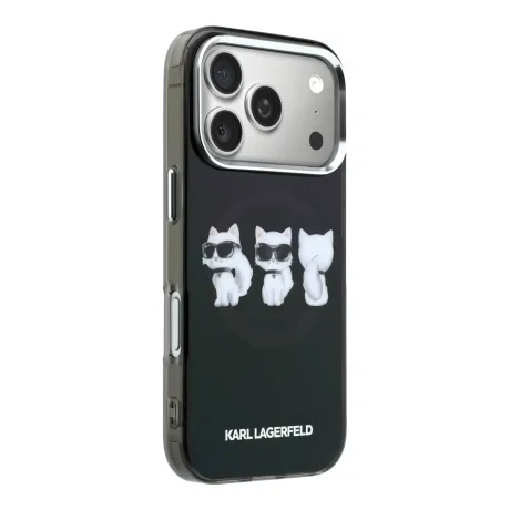 Husă spate Karl Lagerfeld IML Choupette Trio Watercolor MagSafe pentru iPhone 17 Pro Max, neagră