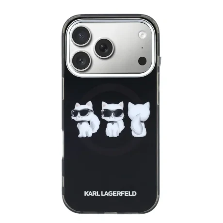 Husă spate Karl Lagerfeld IML Choupette Trio Watercolor MagSafe pentru iPhone 17 Pro Max, neagră
