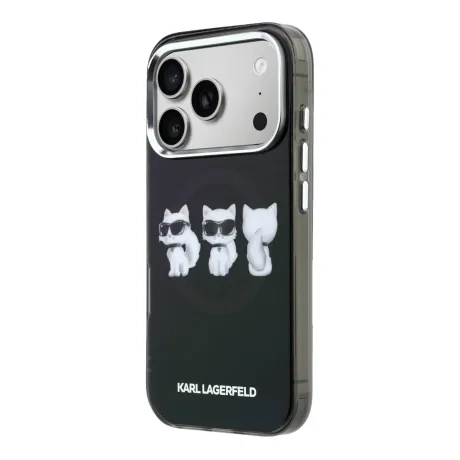 Husă spate Karl Lagerfeld IML Choupette Trio Watercolor MagSafe pentru iPhone 17 Pro, neagră