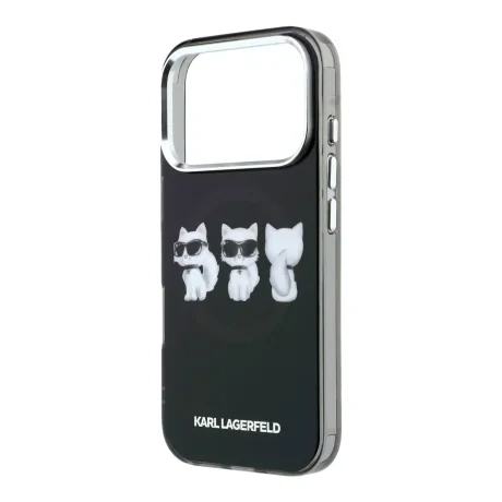 Husă spate Karl Lagerfeld IML Choupette Trio Watercolor MagSafe pentru iPhone 17 Pro, neagră