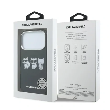 Husă spate Karl Lagerfeld IML Choupette Trio Watercolor MagSafe pentru iPhone 17 Pro, neagră