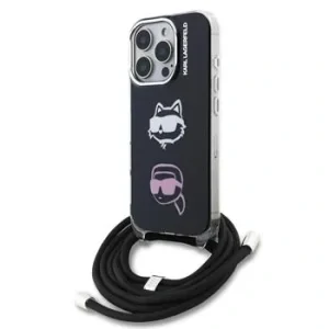 Husă spate Karl Lagerfeld IML Crossbody K&amp;amp;CH Heads pentru iPhone 16 Pro, neagră