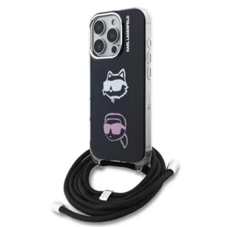 Husă spate Karl Lagerfeld IML Crossbody K&amp;amp;CH Heads pentru iPhone 16 Pro, neagră