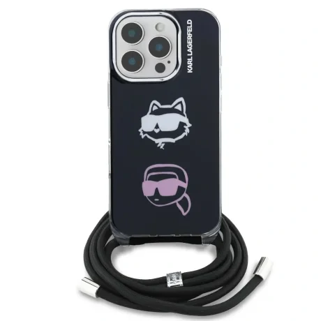 Husă spate Karl Lagerfeld IML Crossbody K&amp;amp;CH Heads pentru iPhone 16 Pro, neagră
