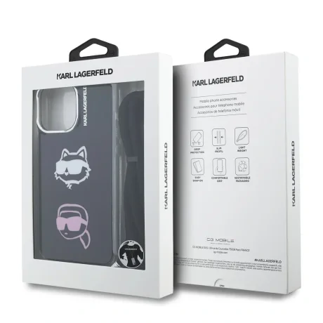 Husă spate Karl Lagerfeld IML Crossbody K&amp;amp;CH Heads pentru iPhone 16 Pro, neagră