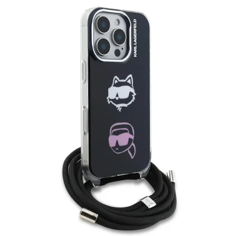 Husă spate Karl Lagerfeld IML Crossbody K&amp;amp;CH Heads pentru iPhone 16 Pro, neagră