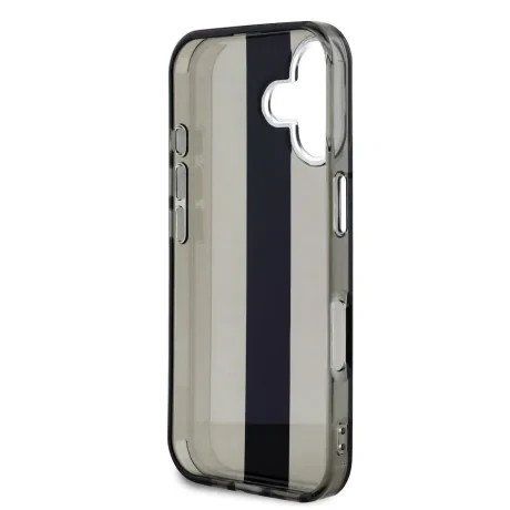 Husă spate Karl Lagerfeld IML cu dungi și logo pentru iPhone 16, neagră