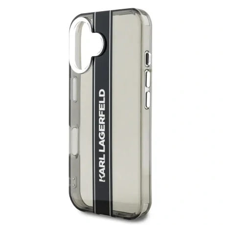 Husă spate Karl Lagerfeld IML cu dungi și logo pentru iPhone 16, neagră