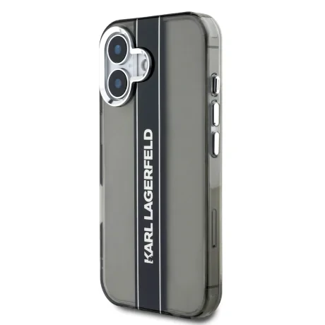 Husă spate Karl Lagerfeld IML cu dungi și logo pentru iPhone 16, neagră