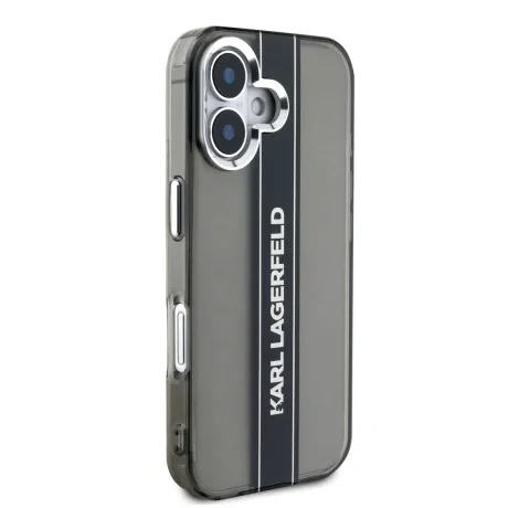 Husă spate Karl Lagerfeld IML cu dungi și logo pentru iPhone 16, neagră