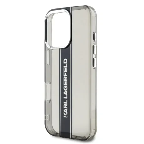 Husă spate Karl Lagerfeld IML cu dungi și logo pentru iPhone 16 Pro Max, neagră