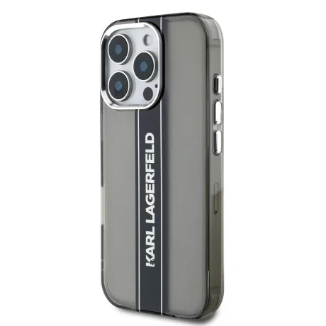 Husă spate Karl Lagerfeld IML cu dungi și logo pentru iPhone 16 Pro Max, neagră
