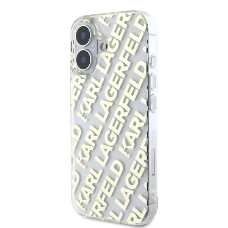 Husă spate Karl Lagerfeld IML cu logo repetat electroplacat pentru iPhone 16, aurie